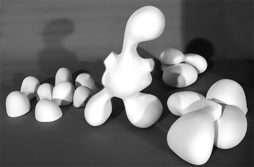 Venus di Splatos Installation, 2005.  Ceramic/mixed media.  4” x 1-1/2’ x 3’